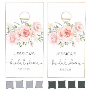Blush pink roses floral bridal shower cornhole set
