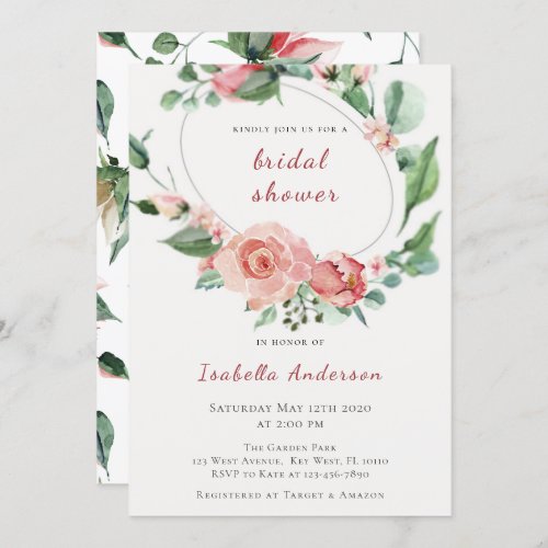 Blush Pink Roses Floral Bridal Shower Invitation
