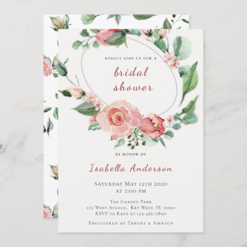 Blush Pink Roses Floral Bridal Shower Invitation