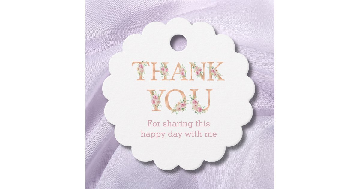 Blush Pink Roses Floral Bridal Shower Thank You Favor Tags | Zazzle