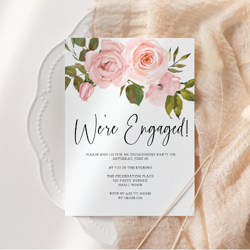 Blush Pink Roses Floral Engagement Party Invitation