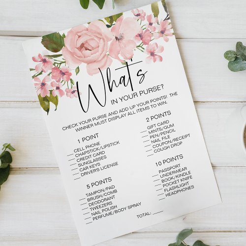 Blush Pink Roses Floral Game Whats In Your Purse Flyer