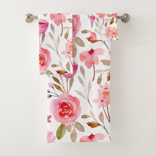 Blush Pink Roses Floral Girly Pattern Bath Towel Set