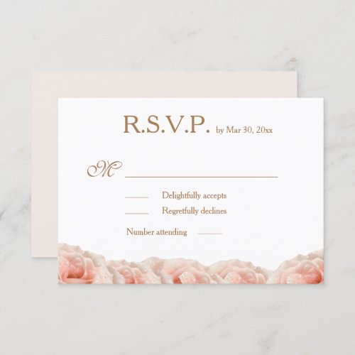 Blush Pink Roses Floral Gold White Wedding RSVP Invitation