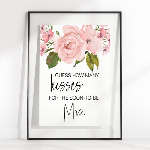 Blush Pink Roses Floral Guess How Many Kisses Game Poster