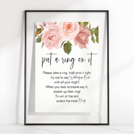 Blush Pink Roses Floral Put A Ring On It Game Poster