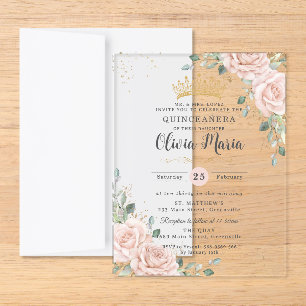 Blush Pink Roses Floral Quinceanera Invitation