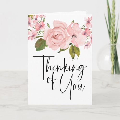 Blush Pink Roses Floral Thinking of You Card