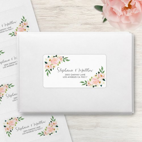 Blush Pink Roses Floral Watercolor Wedding Label