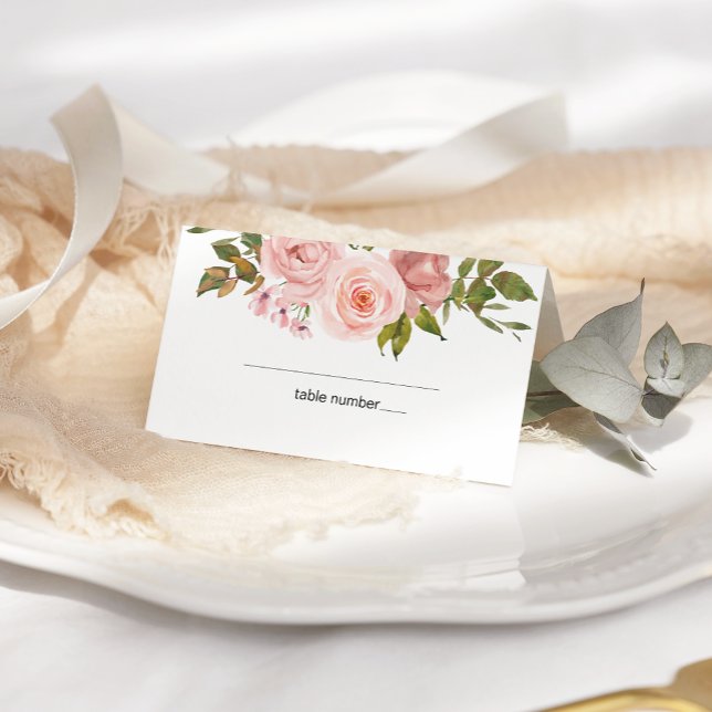 Blush Pink Roses Floral Wedding Place Card (Creator Uploaded)