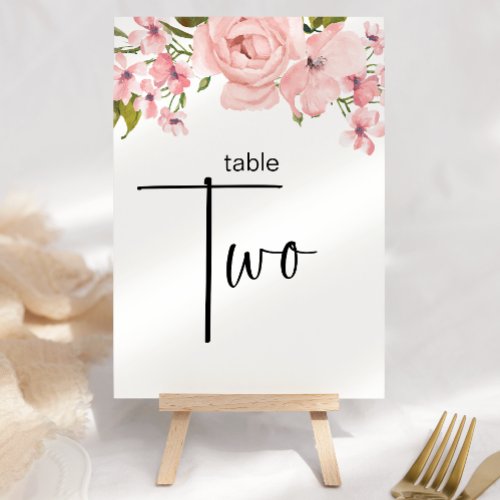 Blush Pink Roses Floral Wedding Table Number