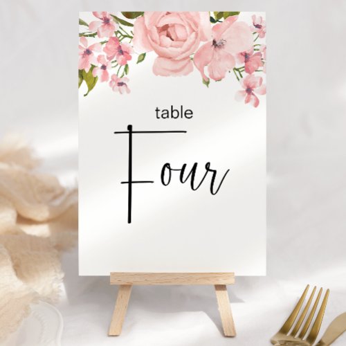 Blush Pink Roses Floral Wedding Table Number