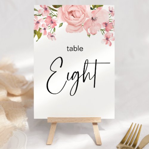 Blush Pink Roses Floral Wedding Table Number