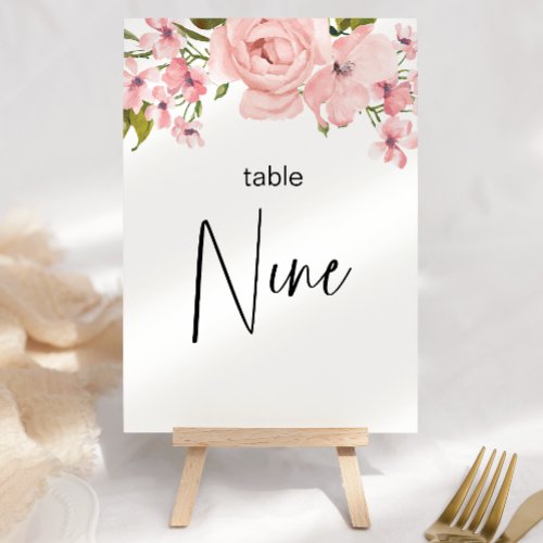 Blush Pink Roses Floral Wedding Table Number