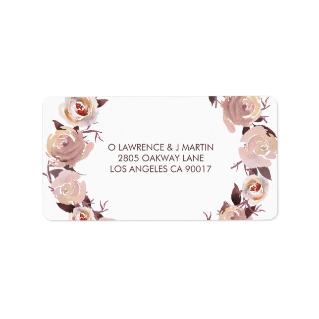 Blush Pink Roses Floral Wreath Label (Front)