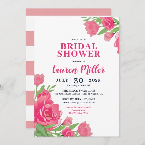 Blush Pink Roses Flower Bouquet Floral Wedding Invitation