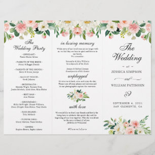 Blush Pink Roses Flowers Wedding Ceremony Program