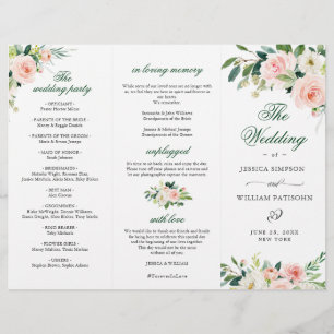 Blush Pink Roses Flowers Wedding Ceremony Program