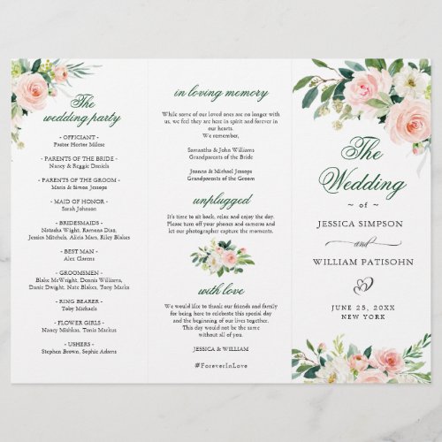 Blush Pink Roses Flowers Wedding Ceremony Program