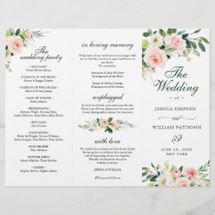 Blush Pink Roses Flowers Wedding Ceremony Program