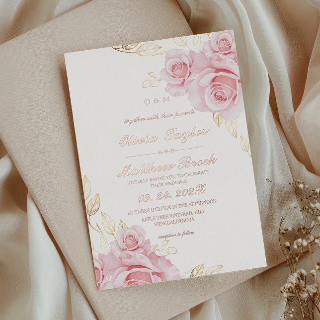 Blush Pink Roses Flowers Wedding Foil Invitation (Creator Uploaded)
