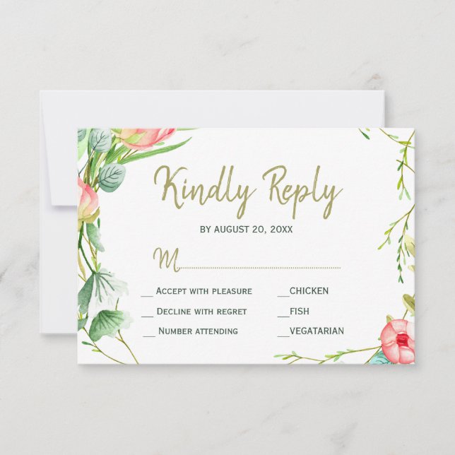 Blush pink roses garden wedding modern rsvp (Front)