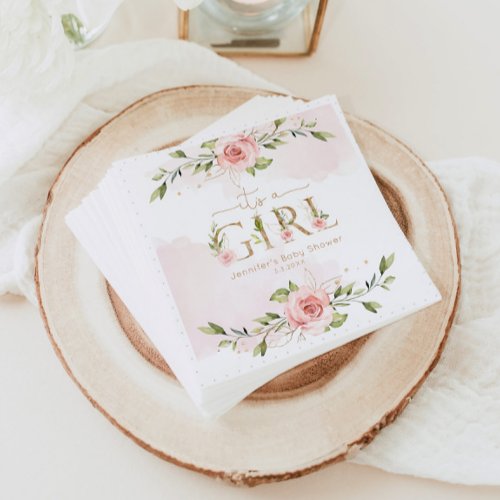 Blush pink roses girl baby shower napkins