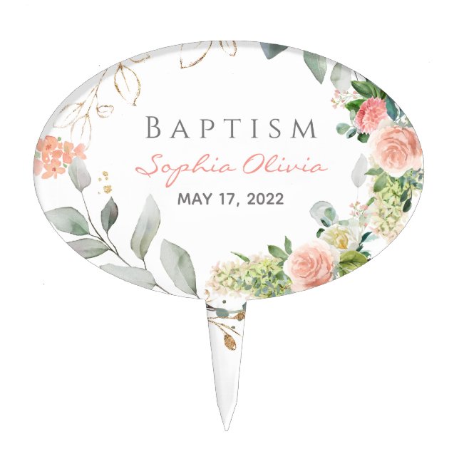 Blush Pink roses Girl Baptism  Cake Picks (Front)
