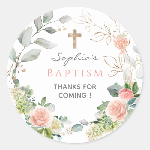 Blush Pink roses Girl Baptism Favor Tags