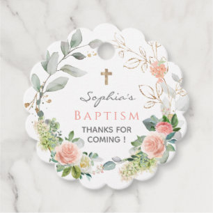 Blush Pink roses Girl Baptism Favor Tags