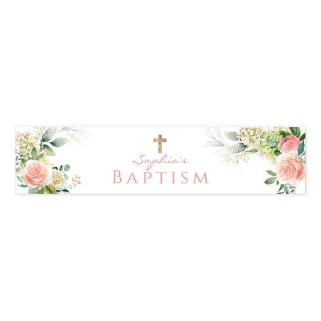 Blush Pink Roses Girl Baptism Napkin Bands (Unfolded)