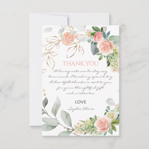 Blush Pink Roses Girl Baptism Thank You Card