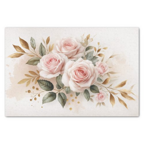 Blush Pink Roses Gold Elements Decoupage Tissue Paper