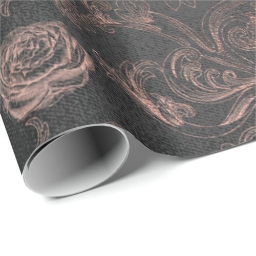 Blush Pink Roses Gold Foxier Powder Royal Black Wrapping Paper