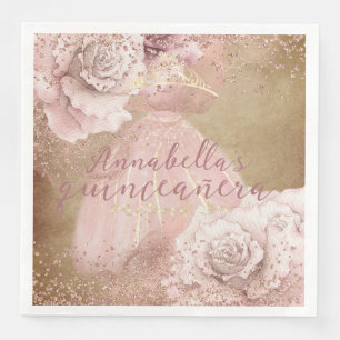 Blush Pink Roses Gold Quinceañera on Parchment Paper Dinner Napkins