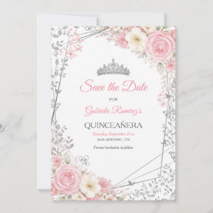 Blush Pink Roses Golden Quinceañera Save the Date