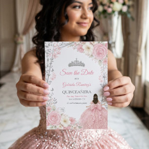 Blush Pink Roses Golden Quinceañera  Save the Date