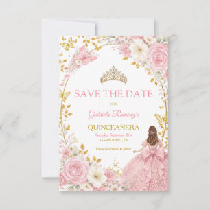 Blush Pink Roses Golden Quinceañera Save the Date