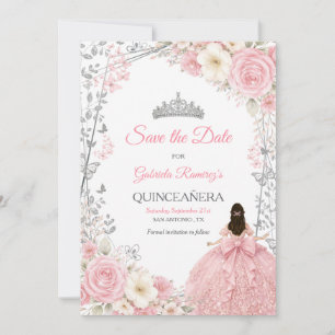Blush Pink Roses Golden Quinceañera Save the Date