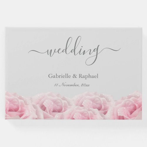 Blush Pink Roses Gray Elegant Floral Wedding Guest Book