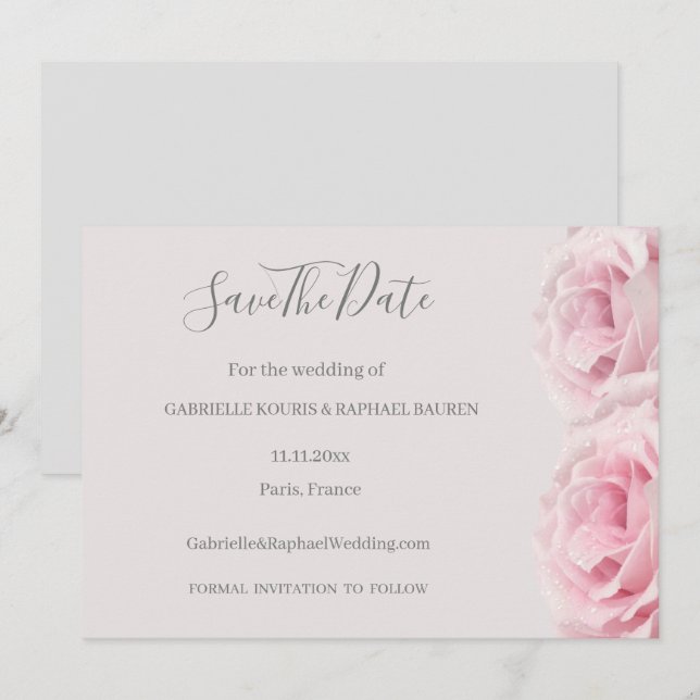 Blush Pink Roses Gray Floral Save The Date Wedding Invitation (Front/Back)