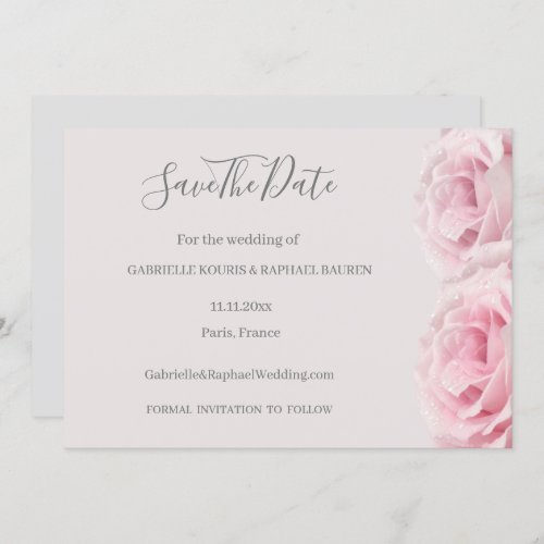 Blush Pink Roses Gray Floral Save The Date Wedding Invitation