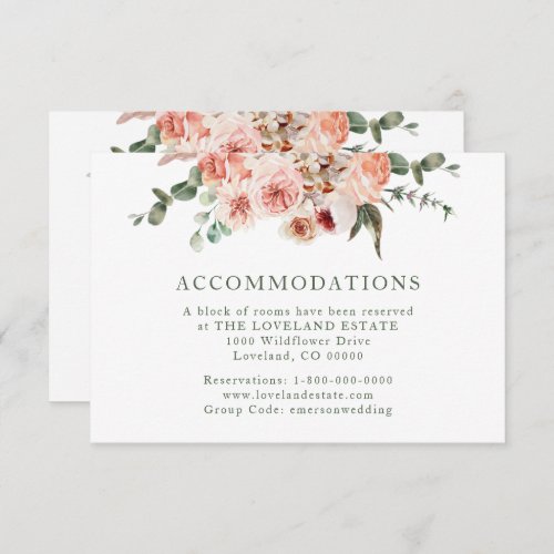 Blush Pink Roses Greenery Wedding Accommodations E Enclosure Card