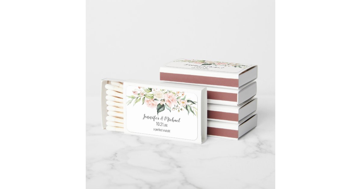 Blush Pink Roses Greenery Wedding Favor Matchboxes Zazzle