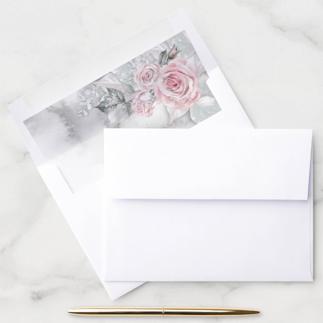 Blush Pink Roses Grey Watercolor Splash Envelope Liner (Desk)