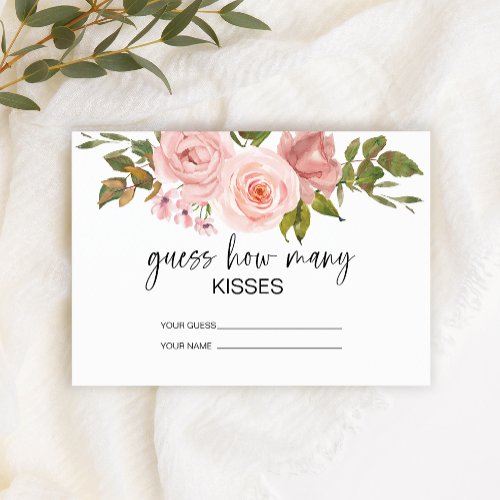 Blush Pink Roses guess how many kisses bridal game Enclosure Card