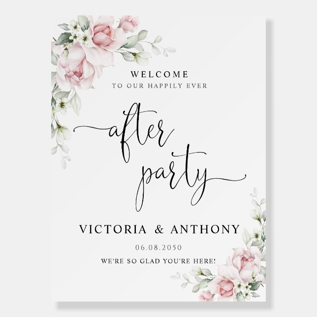 Blush Pink Roses Happily Ever After Party Foam Board (Front)