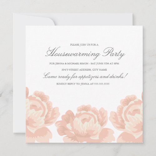 Blush Pink Roses Housewarming Party Invitation