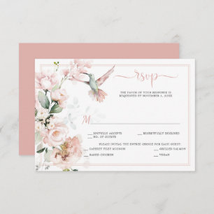Blush Pink Roses, Hummingbird, Sage Green Greenery RSVP Card