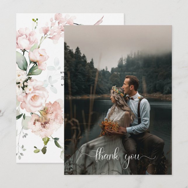 Blush Pink Roses Hummingbird Sage Greenery Photo Invitation (Front/Back)